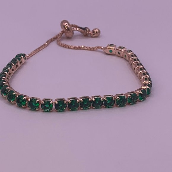 18 K Rose Gold Plated Tennis Bracelet Round 4mm Green Cubic Zirconia - Picture 4 of 4